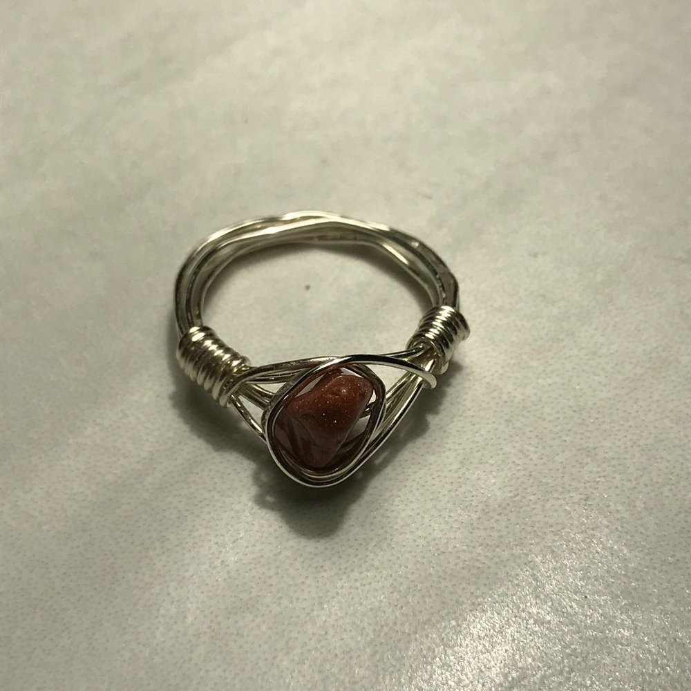 Red Goldstone crystal wire ring